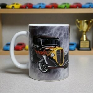 Taza Coche Clásico Diseño Retro Disfrute Colección Cerámica Blanca