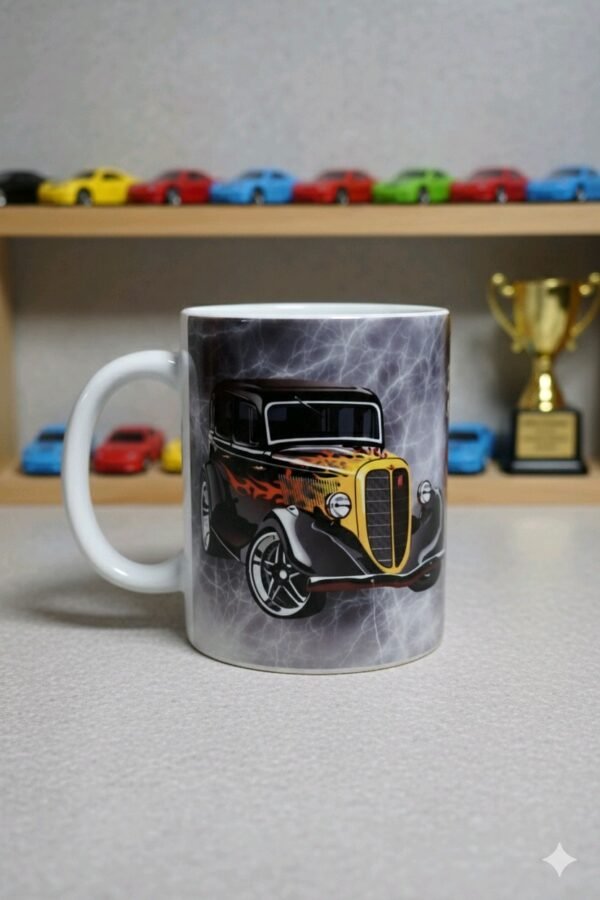 Taza Coche Clásico Diseño Retro Disfrute Colección Cerámica Blanca
