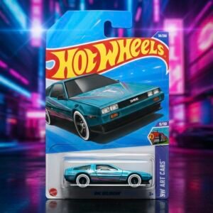 HotWheels DeLorean Metálico Coleccionable Nostalgia Neón AzulTurquesa